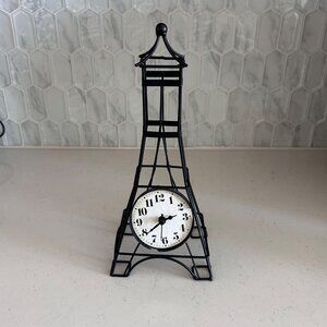 Eiffel Tower Shaped Black Metal Table Clock 12" Tall